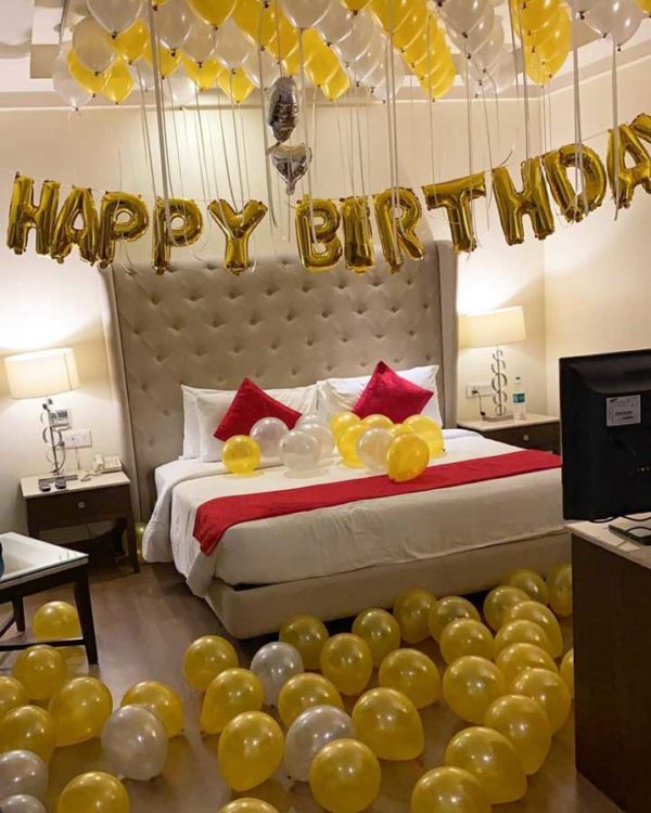 Hotel room birthday decoration